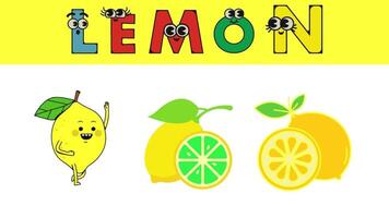 animado vídeo sobre fruta nomes. adequado para crianças para estude pré escola Aprendendo videos crianças vocabulário palavras