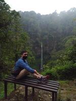 Malang, Indonesia, 22 October 2023 - View of people and Watu Ondo waterfall, Malang photo