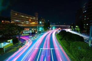 A night traffic jam at the downtown street in Tokyo wide shot photo