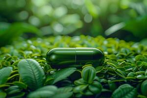 AI generated Wireless Earbuds on Lush Green Leaves photo