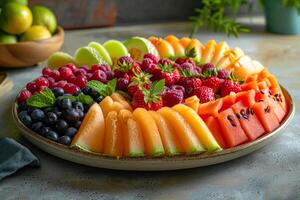 AI generated Assorted Fresh Fruit Platter Presentation photo