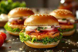 AI generated Gourmet Burgers with Fresh Toppings photo