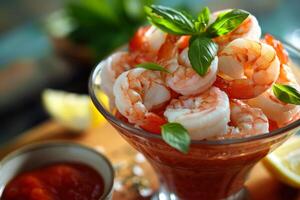 AI generated Shrimps on Plate with Sauce and Parsley Garnish photo