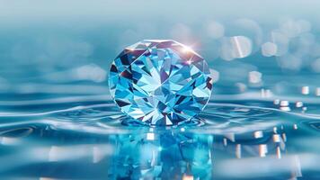 AI generated Brilliant Blue Diamond on Reflective Surface photo