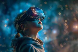 AI generated Little Girl Astonished by VR Cosmos photo