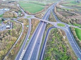 High Angle View of British roads During Sunrise Morning Near Oxford City, Oxfordshire, England United Kingdom. March 23rd, 2024 photo