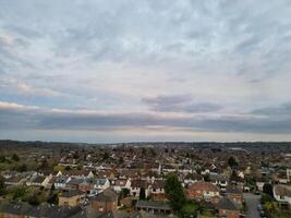 Most Beautiful Aerial View of Residential District During Orange Sunset over Luton, England UK. March 19th, 2024 photo