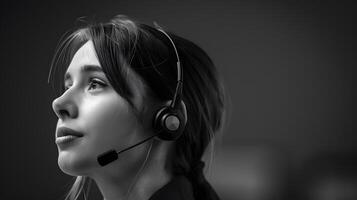 AI generated Portrait of a young woman call center operator. AI Generated photo