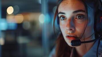 AI generated Portrait of a young woman call center operator. AI Generated photo