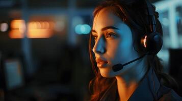 AI generated Portrait of a young woman call center operator. AI Generated photo