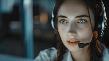 AI generated Portrait of a young woman call center operator. AI Generated photo