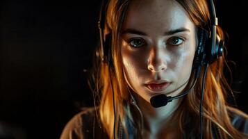 AI generated Portrait of a young woman call center operator. AI Generated photo