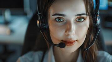 AI generated Portrait of a young woman call center operator. AI Generated photo
