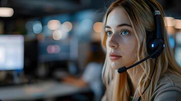 AI generated Portrait of a young woman call center operator. AI Generated photo