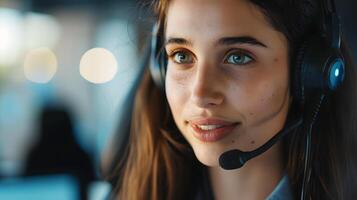 AI generated Portrait of a young woman call center operator. AI Generated photo