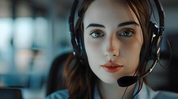 AI generated Portrait of a young woman call center operator. AI Generated photo