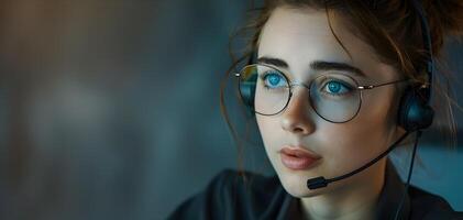 AI generated Portrait of a young woman call center operator. AI Generated photo