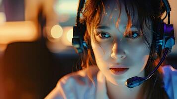 AI generated Portrait of a young woman call center operator. AI Generated photo