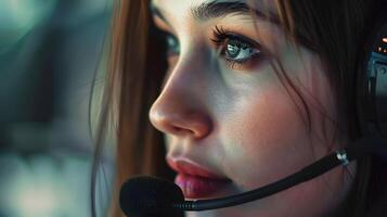 AI generated Portrait of a young woman call center operator. AI Generated photo