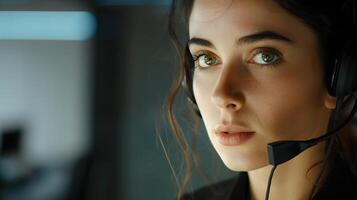 AI generated Portrait of a young woman call center operator. AI Generated photo