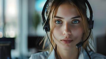 AI generated Portrait of a young woman call center operator. AI Generated photo