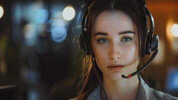 AI generated Portrait of a young woman call center operator. AI Generated photo