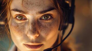 AI generated Portrait of a young woman call center operator. AI Generated photo