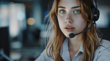 AI generated Portrait of a young woman call center operator. AI Generated photo