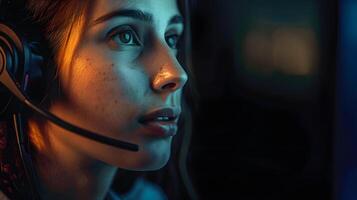 AI generated Portrait of a young woman call center operator. AI Generated photo