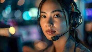 AI generated Portrait of a young woman call center operator. AI Generated photo