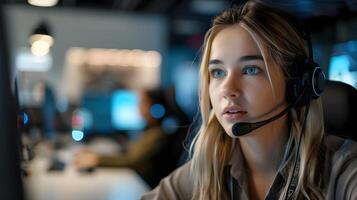 AI generated Portrait of a young woman call center operator. AI Generated photo