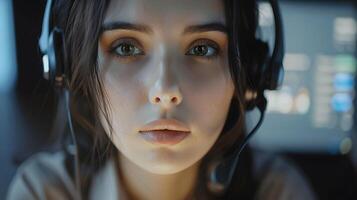 AI generated Portrait of a young woman call center operator. AI Generated photo