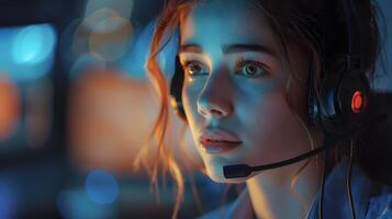 AI generated Portrait of a young woman call center operator. AI Generated photo