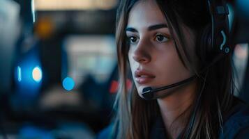 AI generated Portrait of a young woman call center operator. AI Generated photo