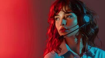 AI generated Portrait of a young woman call center operator. AI Generated photo