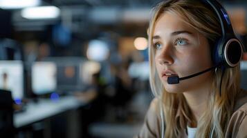 AI generated Portrait of a young woman call center operator. AI Generated photo