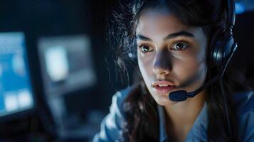 AI generated Portrait of a young woman call center operator. AI Generated photo