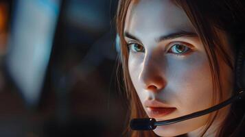 AI generated Portrait of a young woman call center operator. AI Generated photo