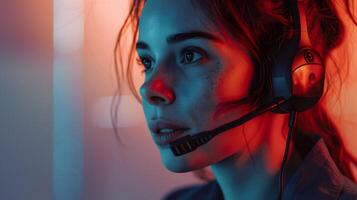 AI generated Portrait of a young woman call center operator. AI Generated photo