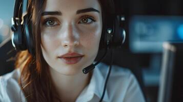AI generated Portrait of a young woman call center operator. AI Generated photo