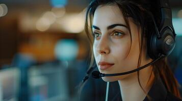 AI generated Portrait of a young woman call center operator. AI Generated photo