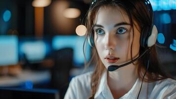 AI generated Portrait of a young woman call center operator. AI Generated photo