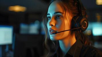 AI generated Portrait of a young woman call center operator. AI Generated photo