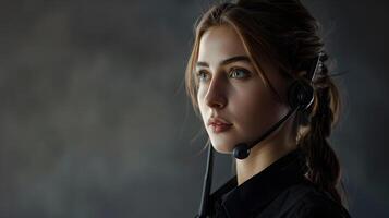 AI generated Portrait of a young woman call center operator. AI Generated photo