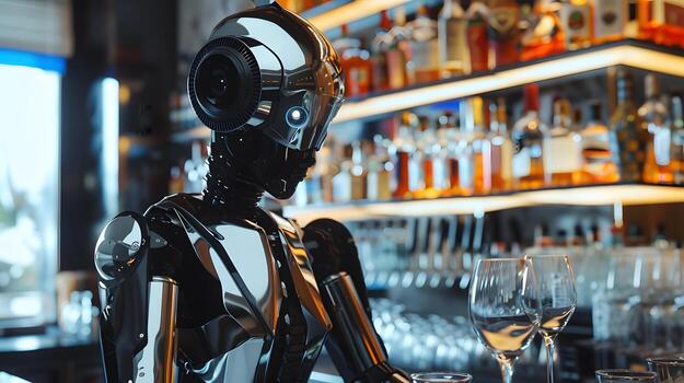 AI generated The robot, the android, is ready to perform work functions. AI Generated photo