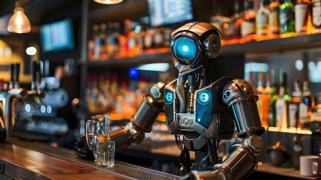 AI generated The robot, the android, is ready to perform work functions. AI Generated photo