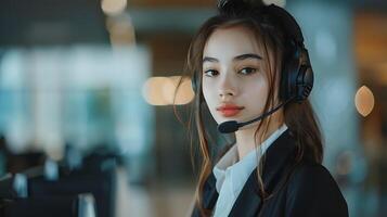 AI generated Portrait of a young woman call center operator. AI Generated photo