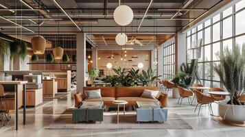 AI generated Coworking, a workspace for people working outside the office, a place for meetings. AI Generated photo