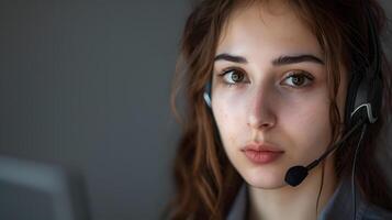 AI generated Portrait of a young woman call center operator. AI Generated photo