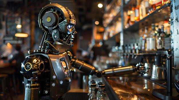 AI generated The robot, the android, is ready to perform work functions. AI Generated photo